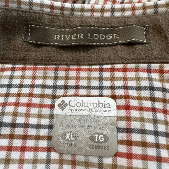 Columbia Men's Button-Down Shirt in Orange Green Tan Plaid River Lodge Size XL - Picture 4 of 6